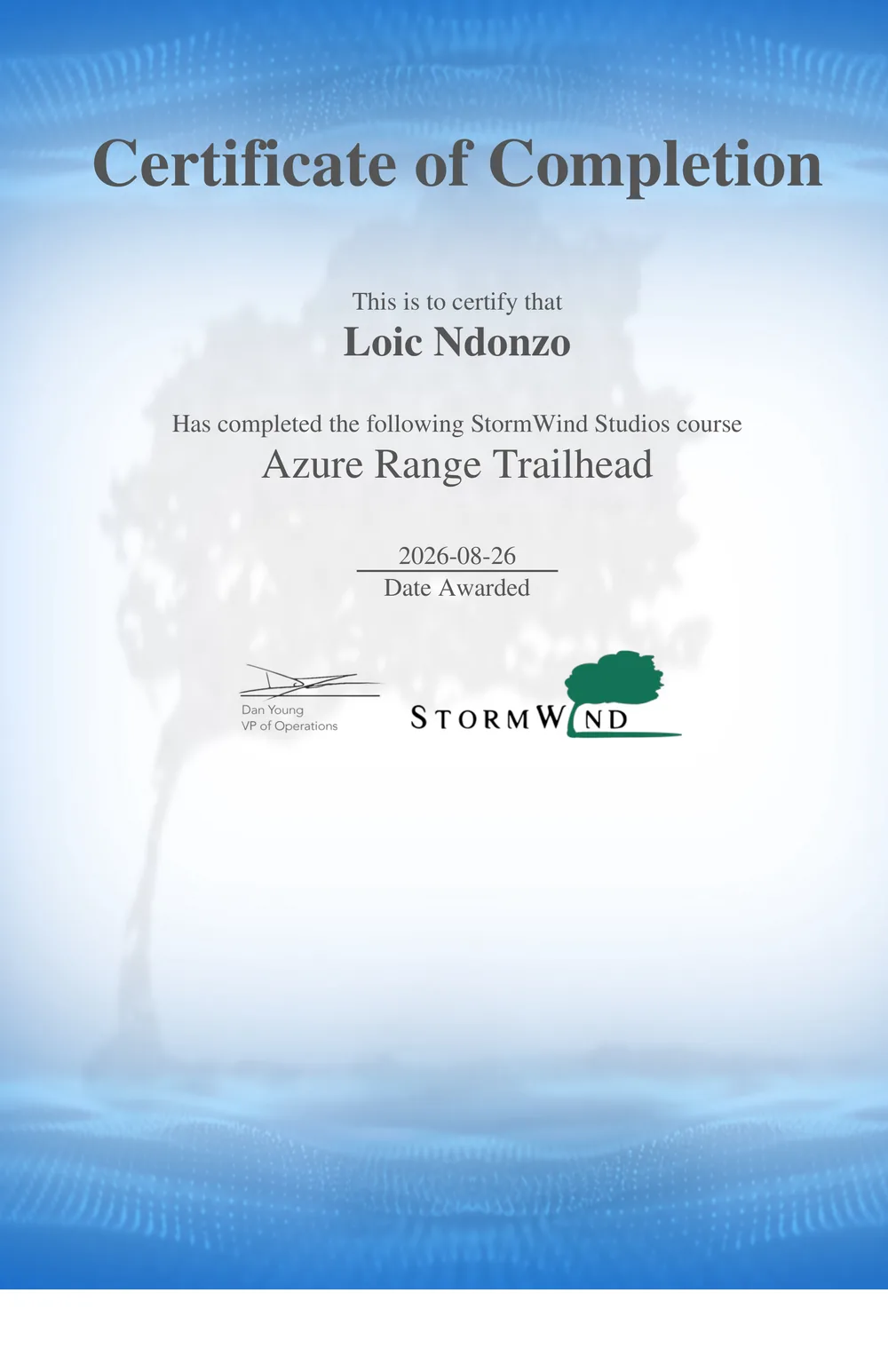Certificate preview for Azure Range Trailhead