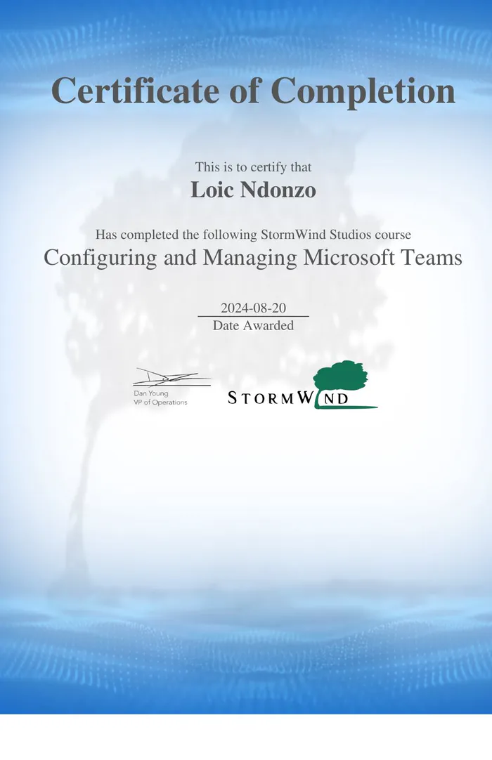 Certificate preview for Configuring and Managing Microsoft Teams