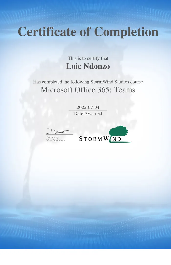 Certificate preview for Microsoft Office 365: Teams