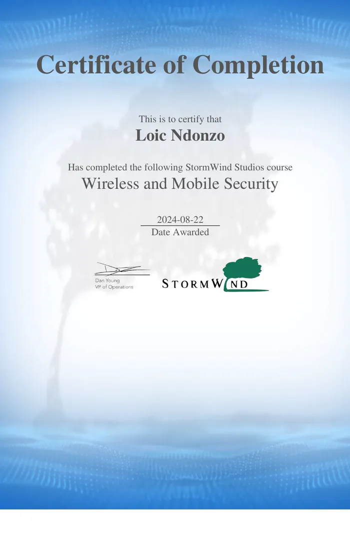 Certificate preview for Wireless and Mobile Security