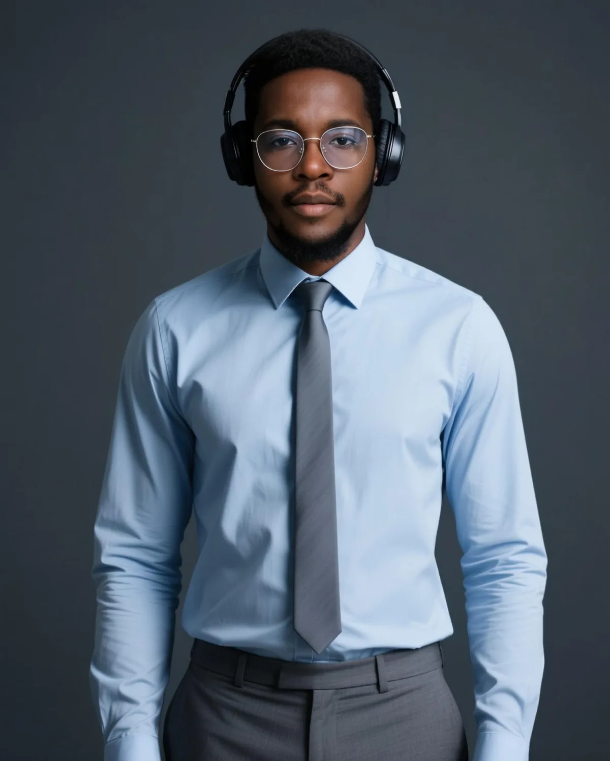 Professional studio portrait of Loic Ndonzo wearing a headset